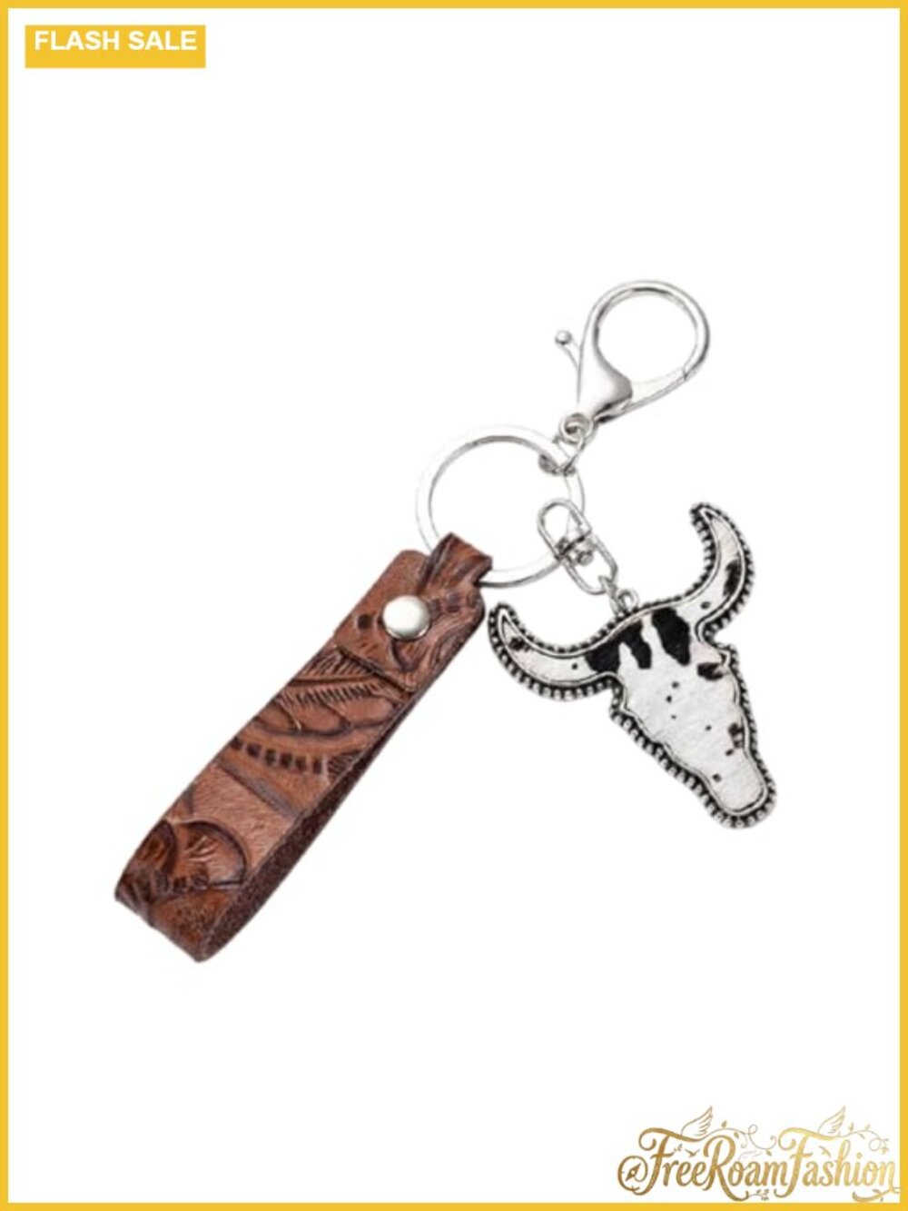 Western Keychain Wristlet PU Leather Cow Print Bag Charm Keyring